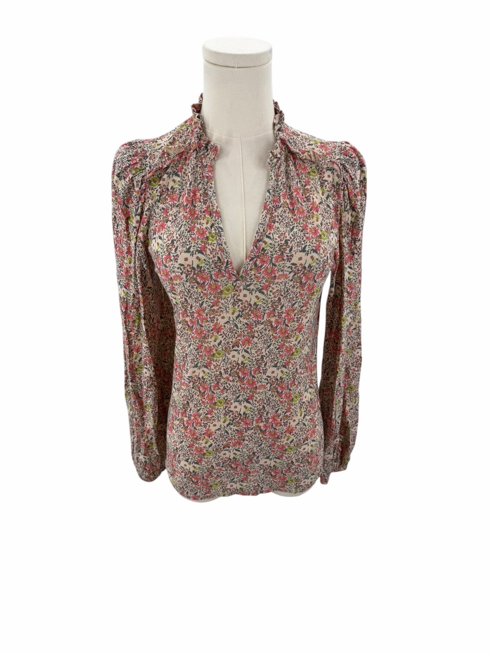 Nation Ltd Floral Ruffle Claudine Yoked Tee Superbloom Pink Bohemian Dainty Sz S - Picture 13 of 13